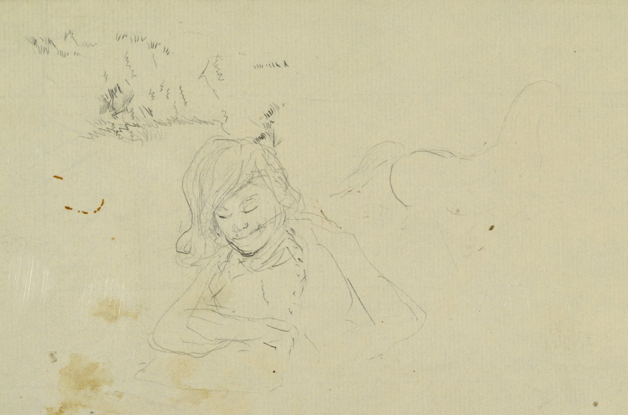 Rough sketch of a women reading at a table