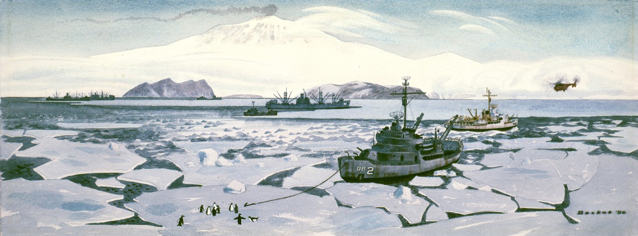 A fleet of ships in the bay with a mountain in the background