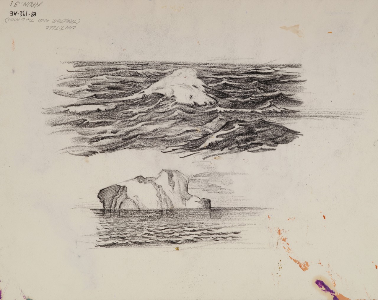 Two sketches of ice floating in the ocean