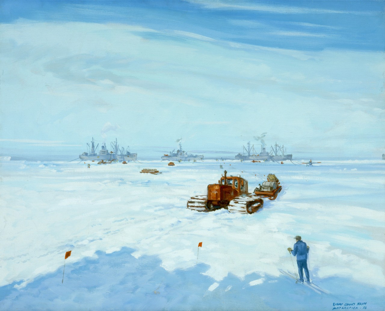 Tractor train hauling supplies from the ships across the ice