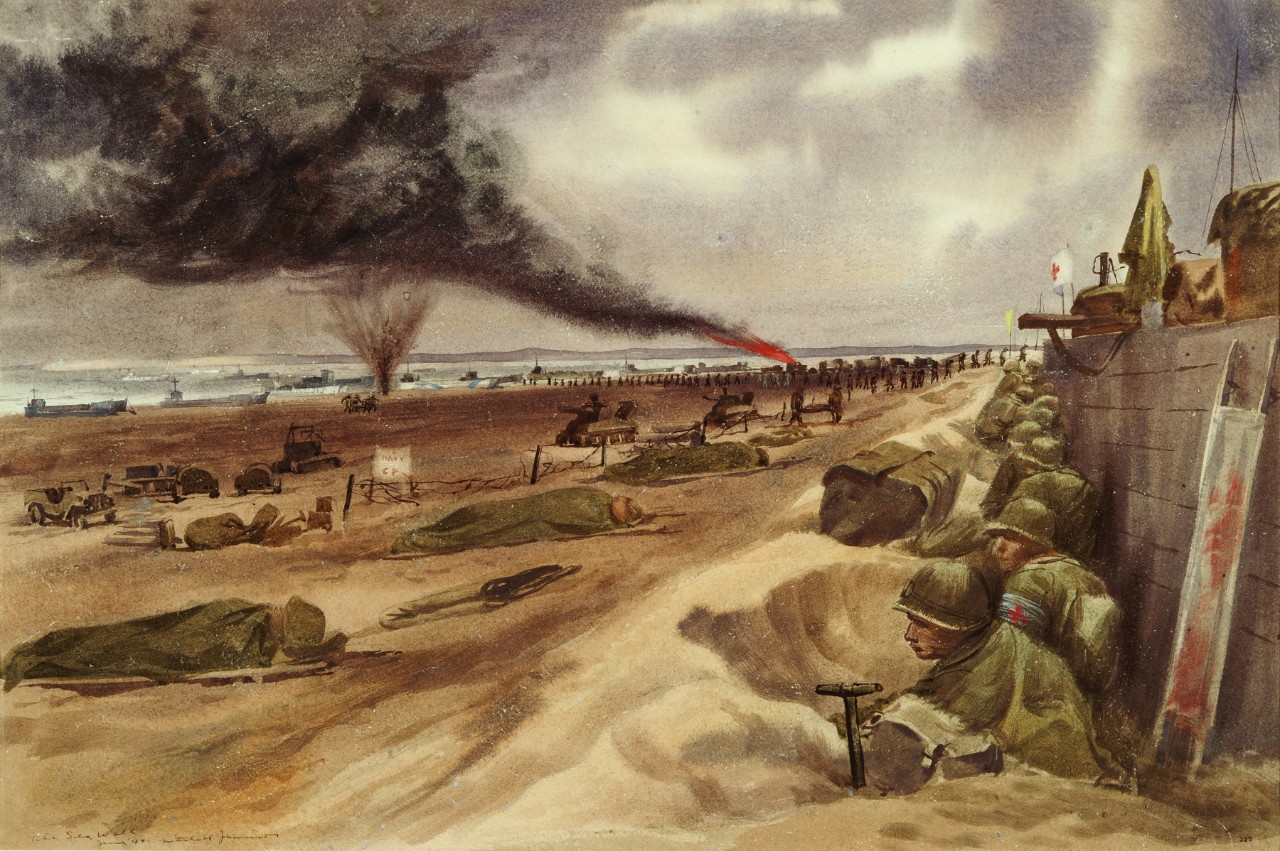 View of sea wall on beach during invasion