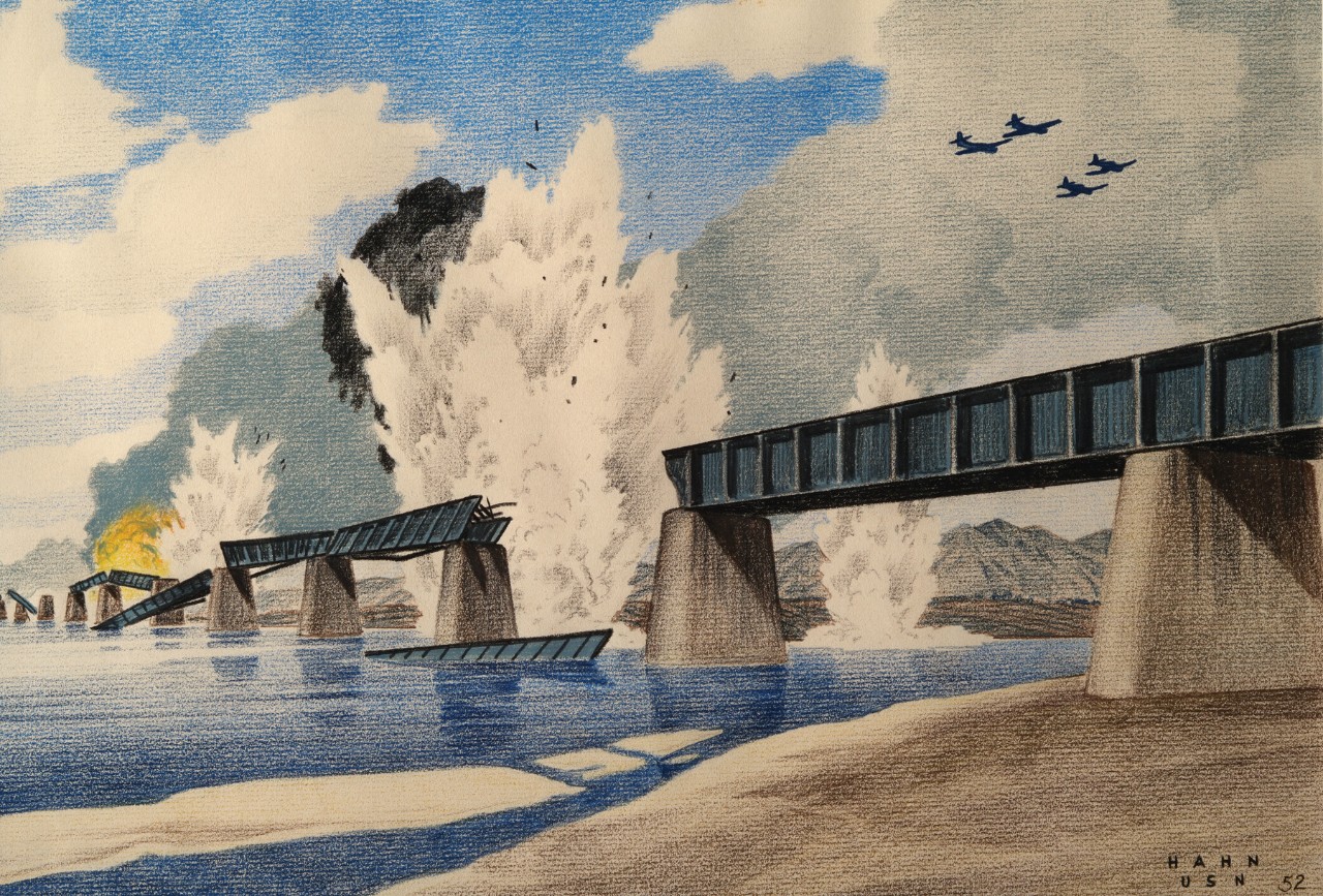 American planes destroy a bridge