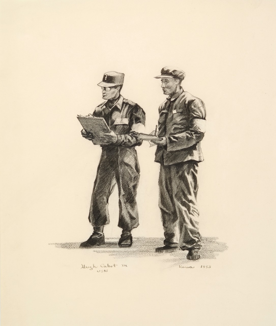 Two men looking at a piece of paper