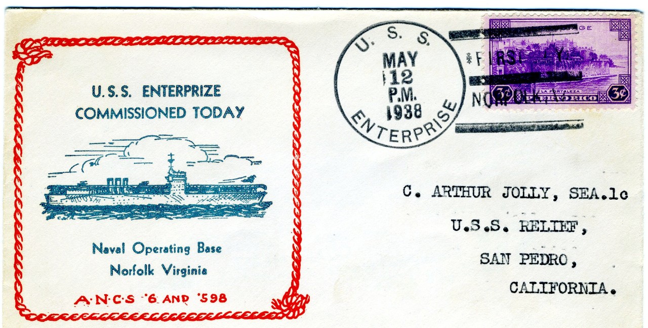 Philatelic Cover, Commissioning USS ENTERPRISE 12 May 1938