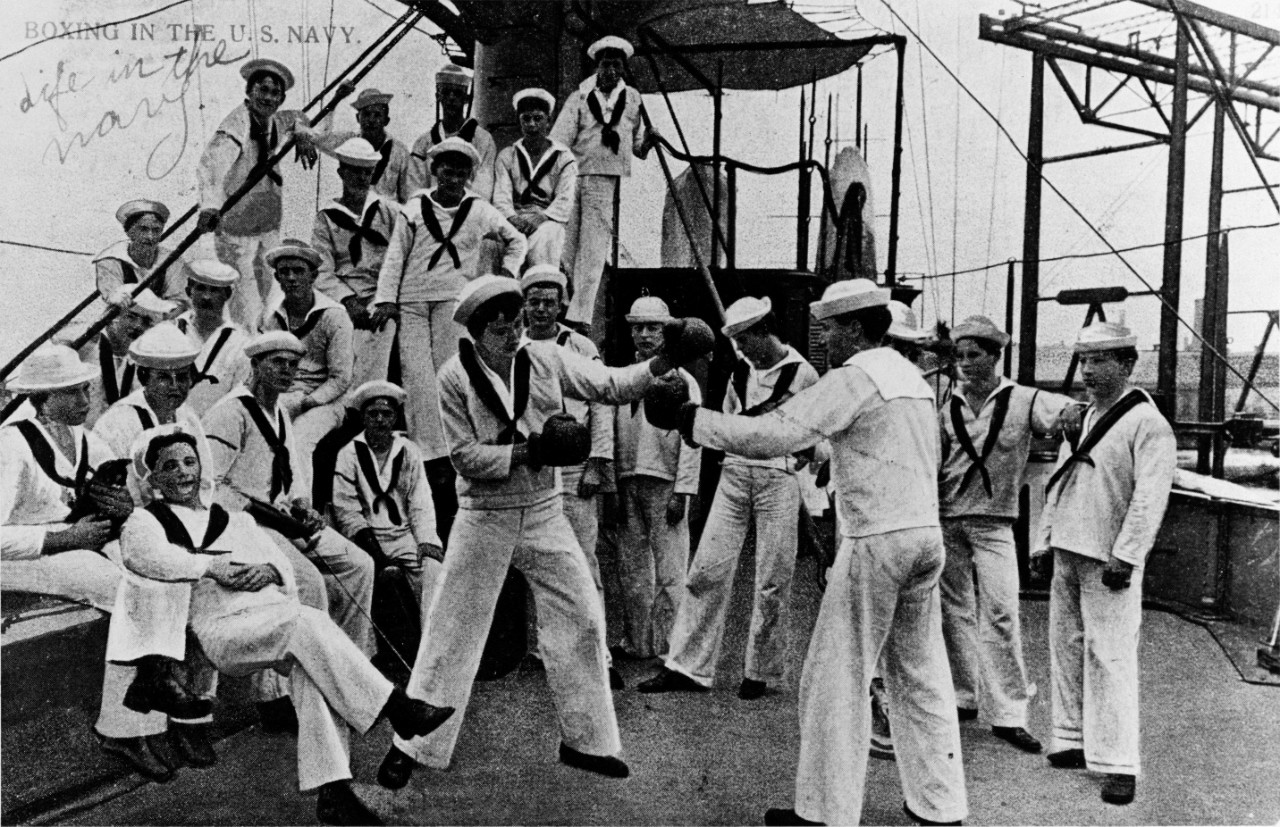 Boxing Aboard a U.S. Navy warship during the early 1900s.