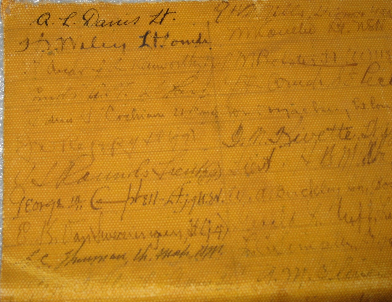 Detail view of signatures of liferaft USS Macon