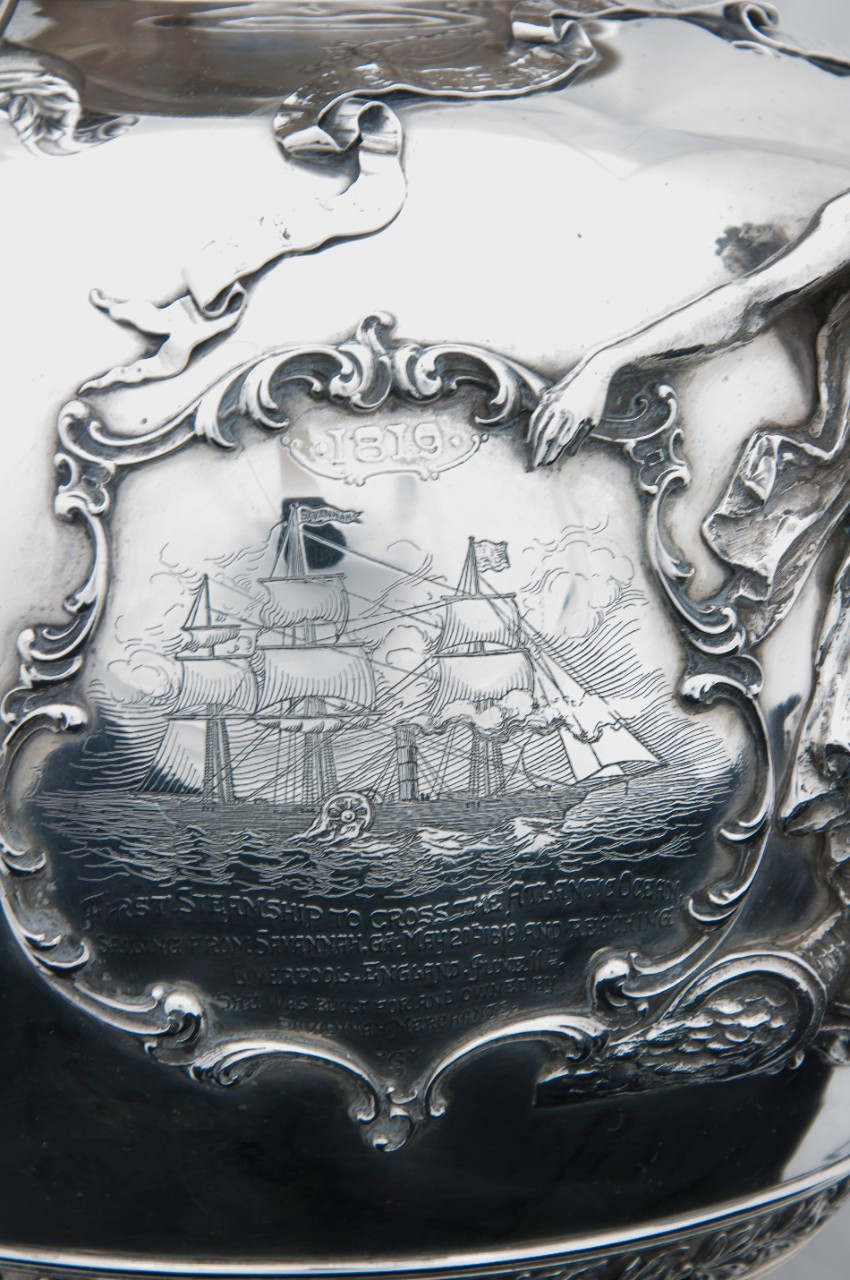 Obverse of loving Cup Savannah ship detail view 2