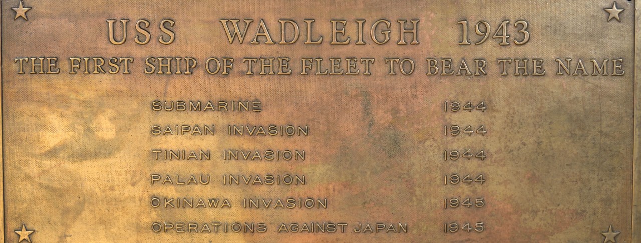 Historic Plaque from USS Wadleigh 1943