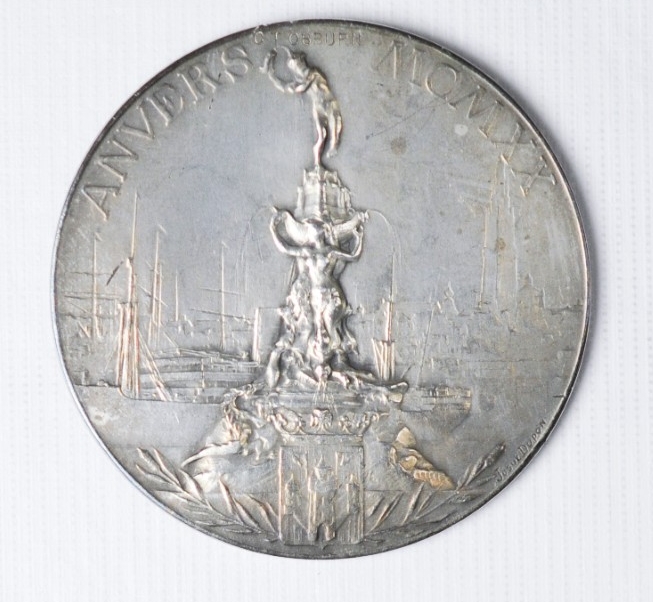 Reverse view of Olympic Silver Medal of Carl T. Osburn from the 1920 Olympics