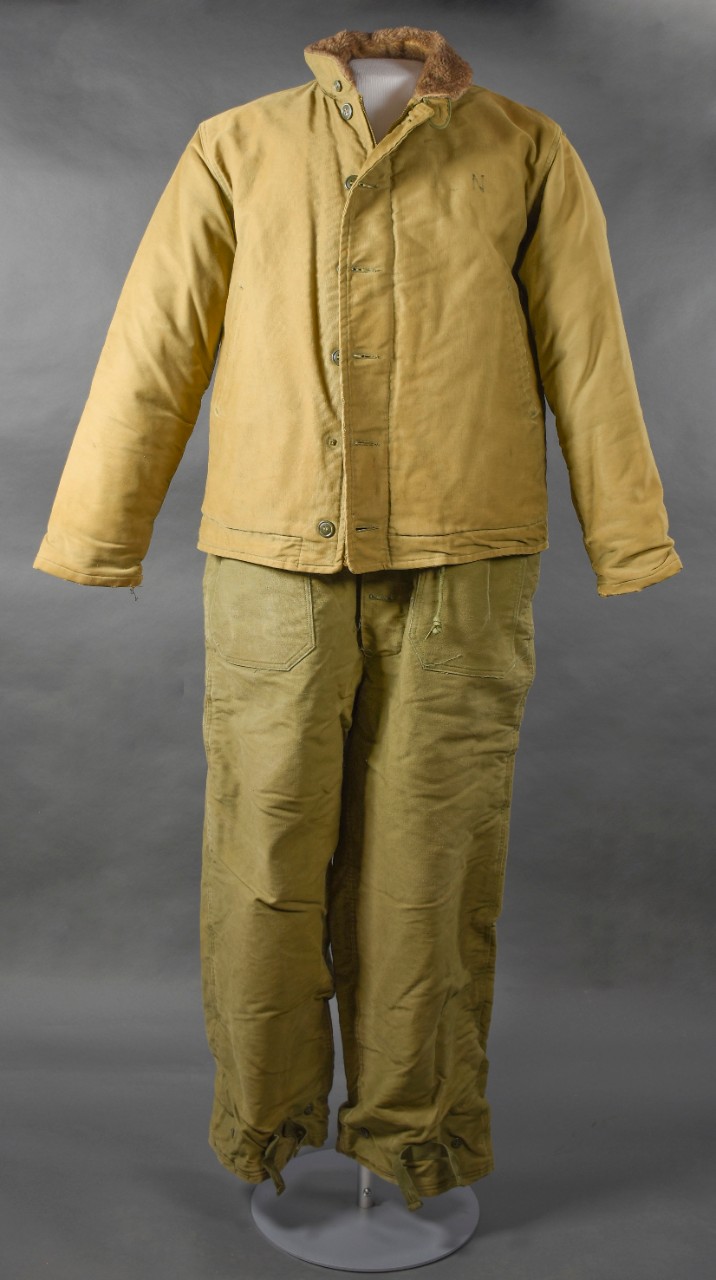 <p>One tan overcoat and od green coveralls with suspenders.&nbsp;</p>