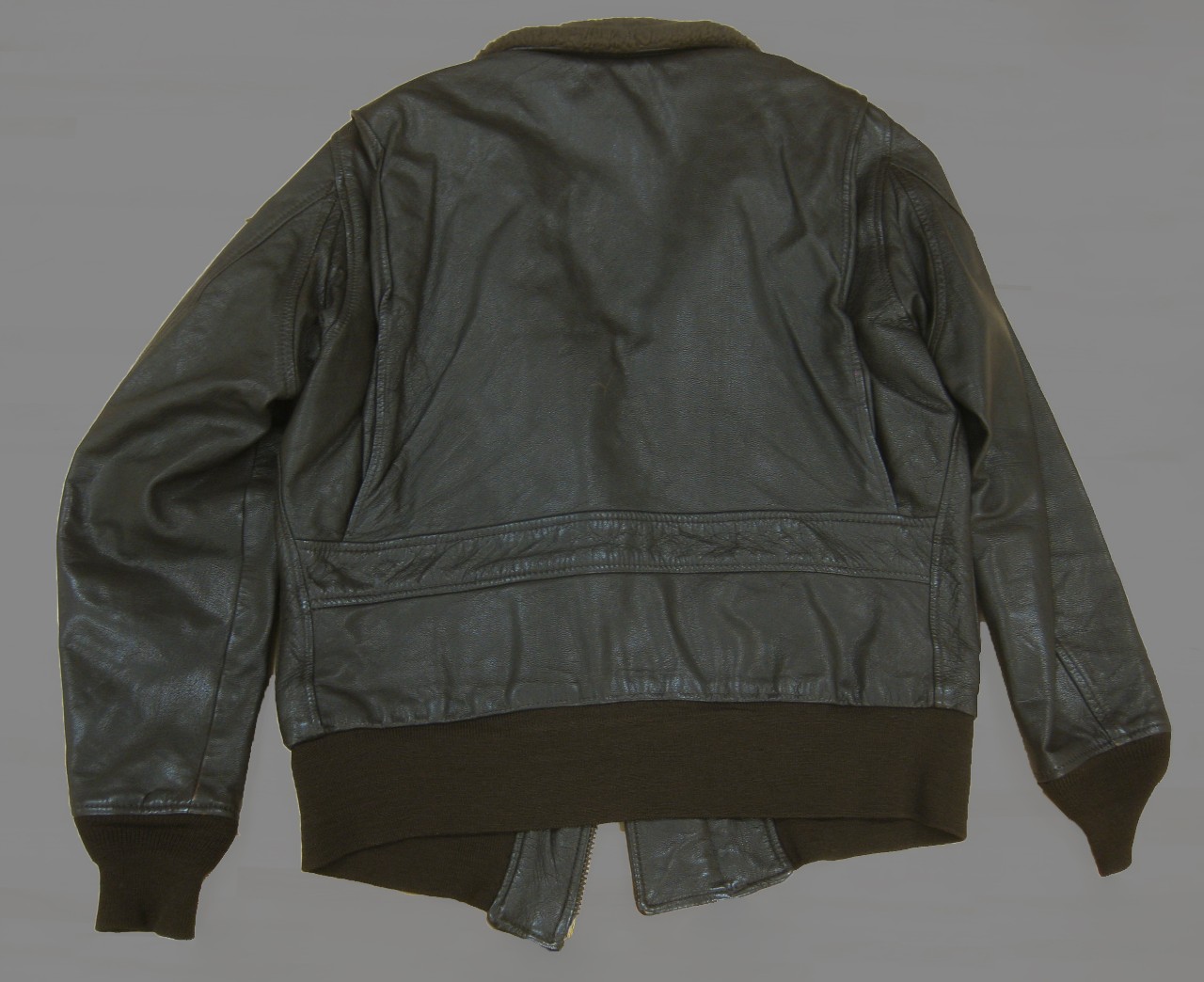 <p>leather reverse of modern flight jacket</p>
