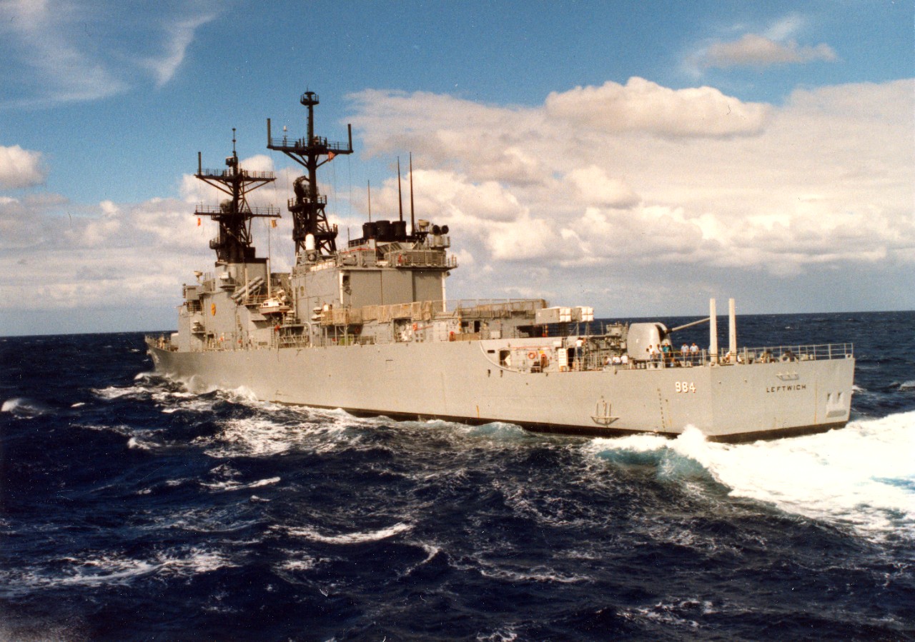 John Bouvia Collection of approximately 100 color photographs taken during the naval service of John Bouvia, photographers mate. Ships include: USS Goldsborough (DDG-20), 1986-1987 in the Persian Gulf, Seattle, and American Samoa; USS Benjamin Stoddert (DDG-22) off Ras Al Khaimah, United Arab Amirates, 1987; USS Robison (DDG-12) at Pearl Harbor, 1987; USS David R. Ray (DD-971) at Pearl Harbor, 1987; USS Cushing (DD-985) at Pearl Harbor, 1987; USS Hassayampa (AO-145) in route from Pearl Harbor to Subic Bay, 1986; USS Pigeon (ASR-21) in Seattle, 1986; USS Worden (CG-18), 1986; USS Talbot (FFG-4) off the coast of Fujairah, United Arab Emirates; USS Texas (CGN-39) at Pearl Harbor, 1987; USS Safeguard (ARS-50), 1987; USS Davidson (FF-1045), 1986; USS Willamette (AO-180), 1986USS Thach (FFG-43) and USS Ingersoll (DD-990) in Pearl Harbor, 1987; USS Missouri (BB-63) at Pearl Harbor, 1986; USS Mispillion (AO-105) in the North Arabian Sea, 1986; USS La Salle (AGF-3) at Bahrain, 1986; USS Leftwich en-route to Pago Pago, 1987; and commercial oil tanker Crown Hope off Dubai, 1986. 