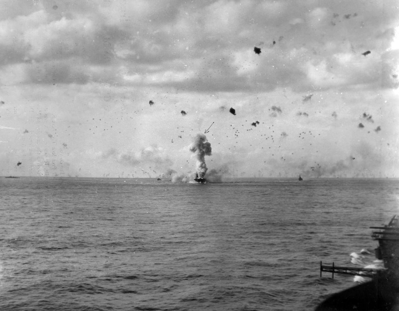 <p>S-100-H.007 ADM Arleigh Burke - USS Enterprise (CV 6) after kamikaze attack</p>