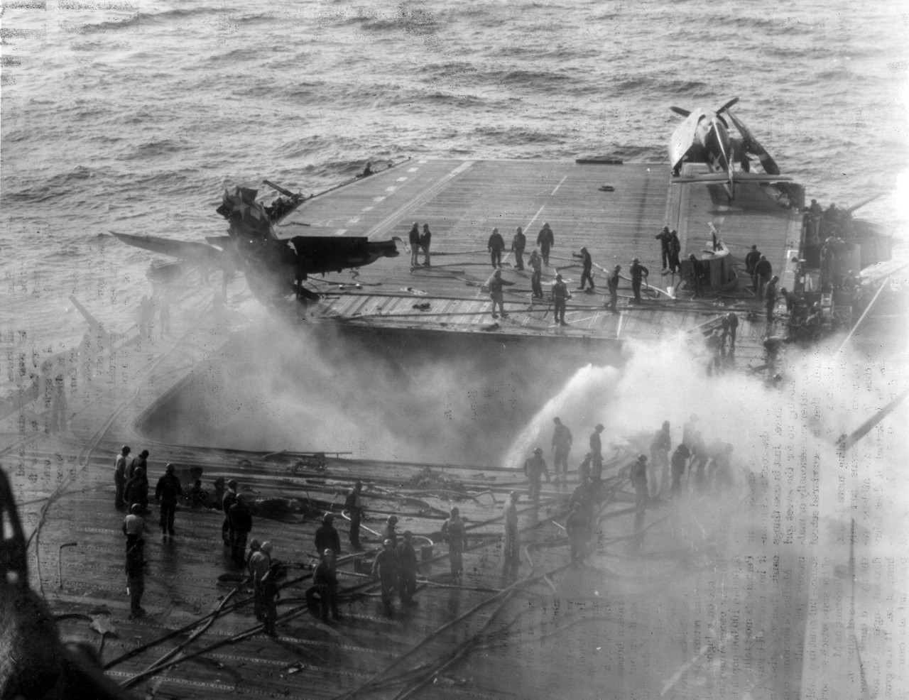 <p>S-100-H.008 ADM Arleigh Burke - USS Enterprise (CV 6) after kamikaze attack</p>