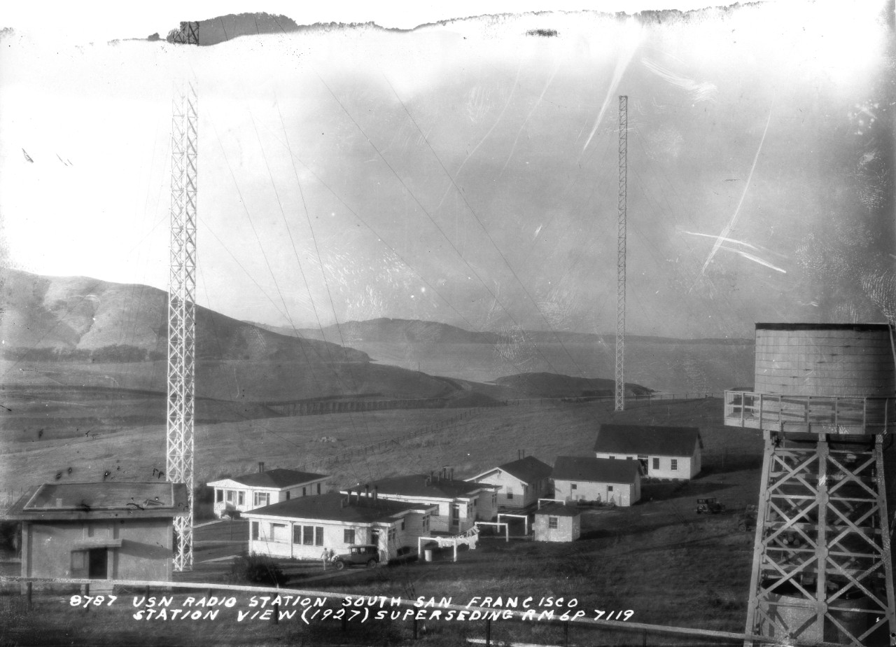 Approximately 200 black and white photographs, with negatives, of U.S. Naval Radio Stations, located at South San Francisco, Ocean Beach, East San Pedro, and Los Angeles, circa 1920-1937. Interior and exterior photos of facilities, showing antennae, buildings, generators, and equipment used for transmitting and receiving signals.