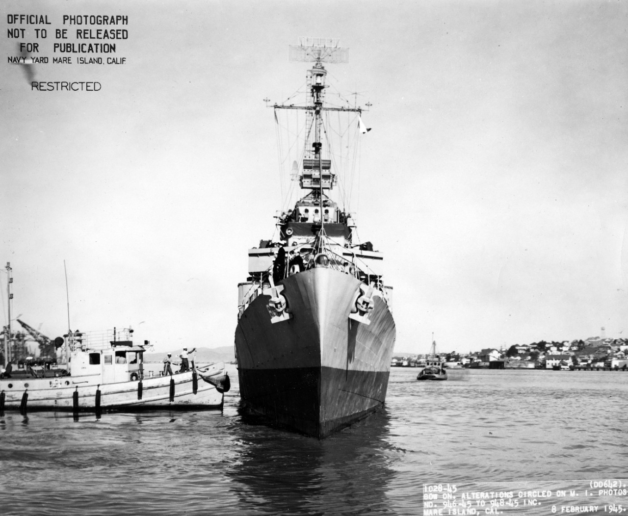 Collection of three b/w official US Navy photographs of USS Hale (DD-642) taken at Mare Island, CA on February 8, 1945. 