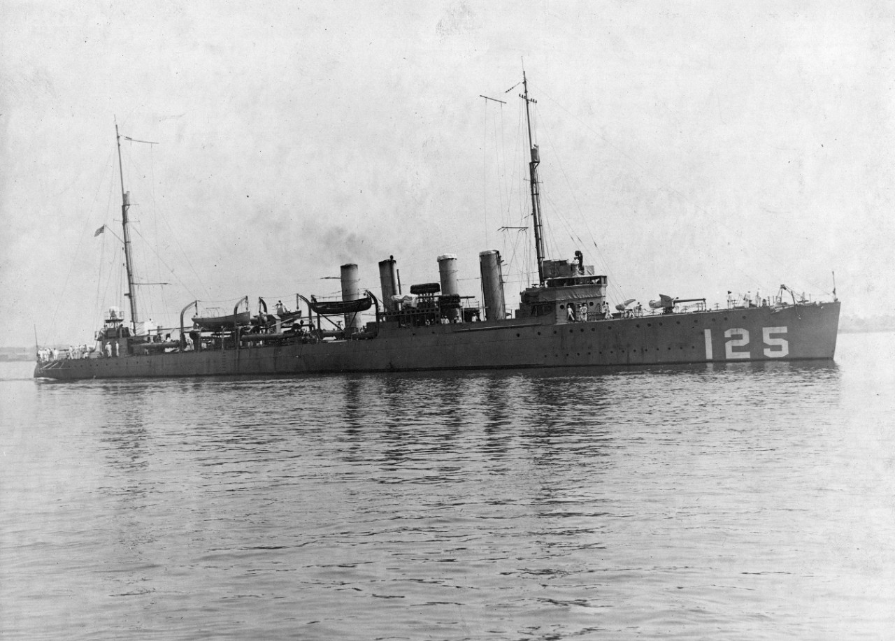 6 black and white photographs of U.S. Navy destroyers circa World War I. USS Tattnall (DD-125); USS Pruitt (DD-347) August 1920; USS Ringgold (DD-89) in camouflage; USS Manley (DD-74) drydocked in wet basin at Birkenhead, England, for repairs after explosion of ship’s depth charges, circa 1918; oversize print of USS Barney (DD-149); oversize print of USS Manley (DD-74) shortly after commissioning in 1917. Some photos have been assigned NH numbers.