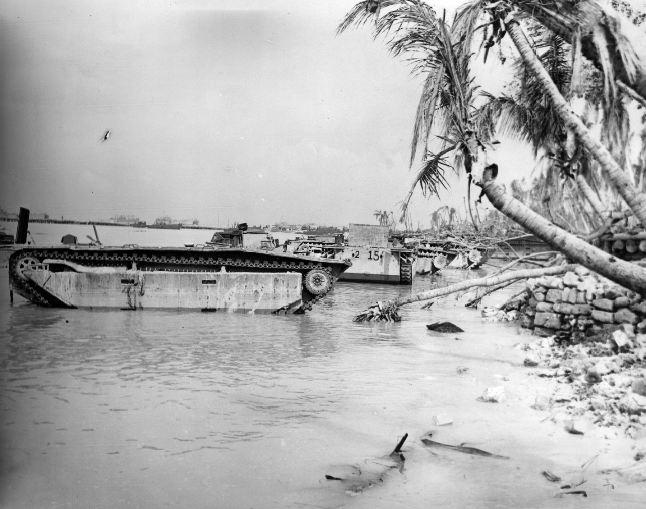 Abandoned LVTs on Tarawa post invasion. From the VADM Robert C. Giffen Photo Collection. 