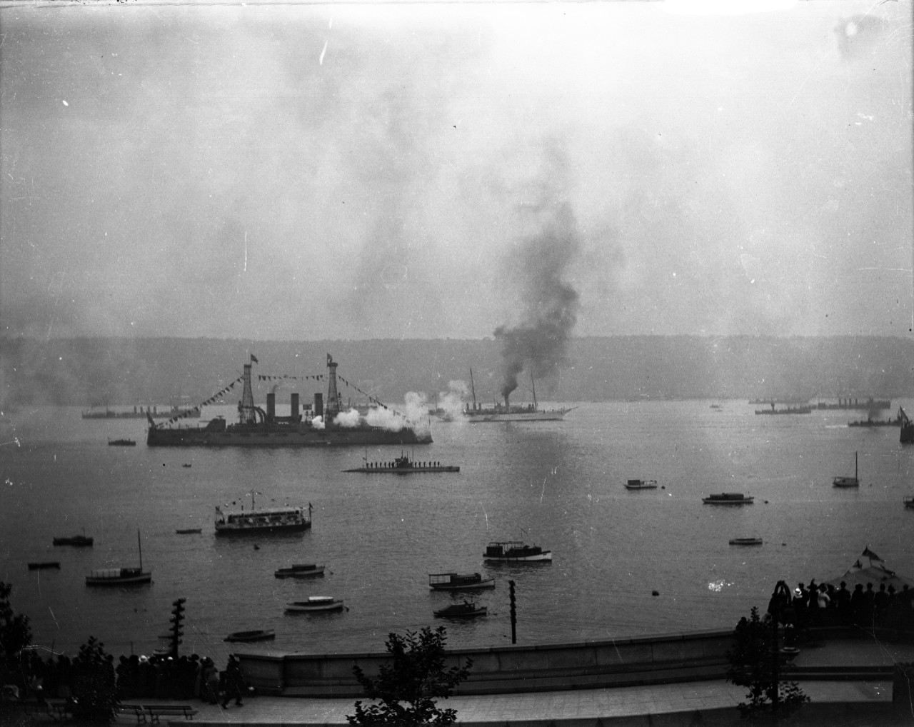Collection 18 class plate negatives of the Naval Review, circa 1912, in associated with a Henry Hudson celebration. Specific ships seen in the images include: HMS Invincible; USS South Carolina, USS Michigan, USS Delaware & USS South Dakota; British cruisers, a Virginia class battleship; USS Kansas, USS Connecticut, USS Wyoming, & Henry Hudson’s Half Moon (replica). There is an image list for each glass negative that includes a description.