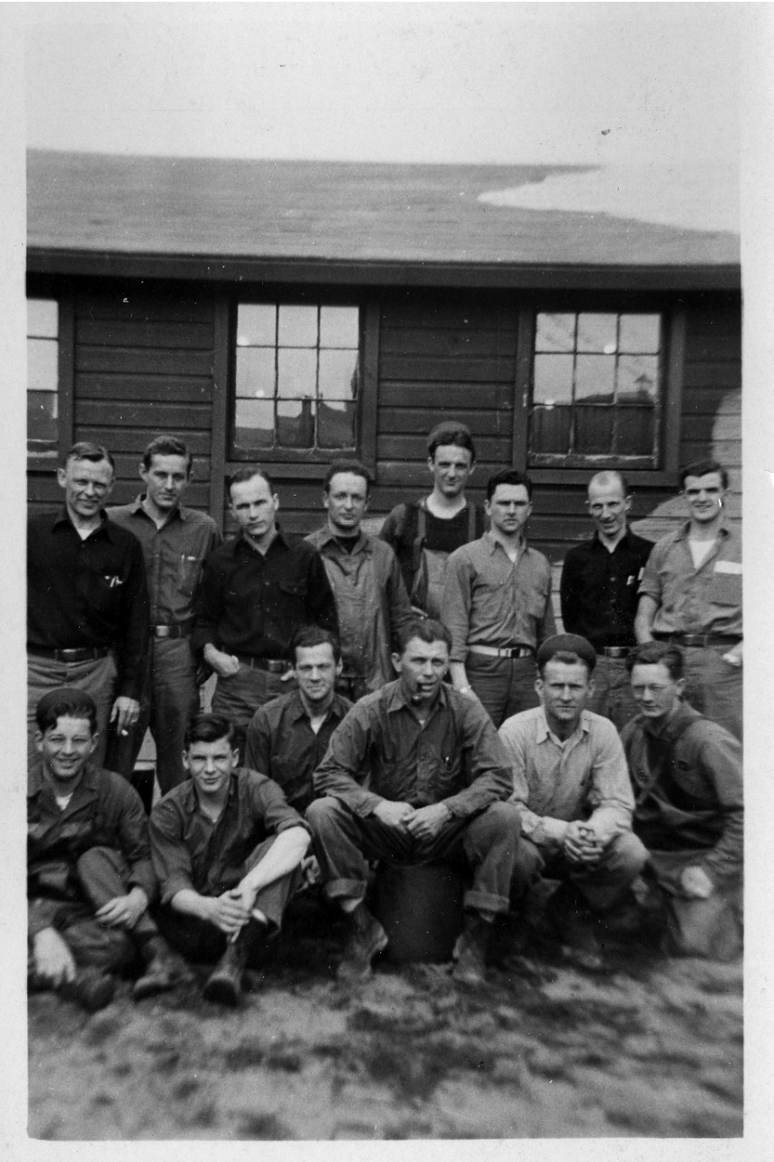 Collection of approximately 110 b/w photos related to the WWII service of Earl F. Thompson (Seabees) in the Aleutian Islands, Alaska. The subjects in the images consist of various construction projects, tent and Quonset hut encampments, buddies/pals, and general scenic photos of Alaska (exact locations unknown). The construction photos appear to be of bridge and facilities building. Also included is the post cemetery (possibly on Attu). A sign maker notes the location where Colonel Yasuyo Yamasaki died on Attu Island in 1943. The collection also consists of two oversized prints of Thompson’s basic training company in Farragut, ID (July 29, 1944), company 663, regiment 3, battalion 11. 