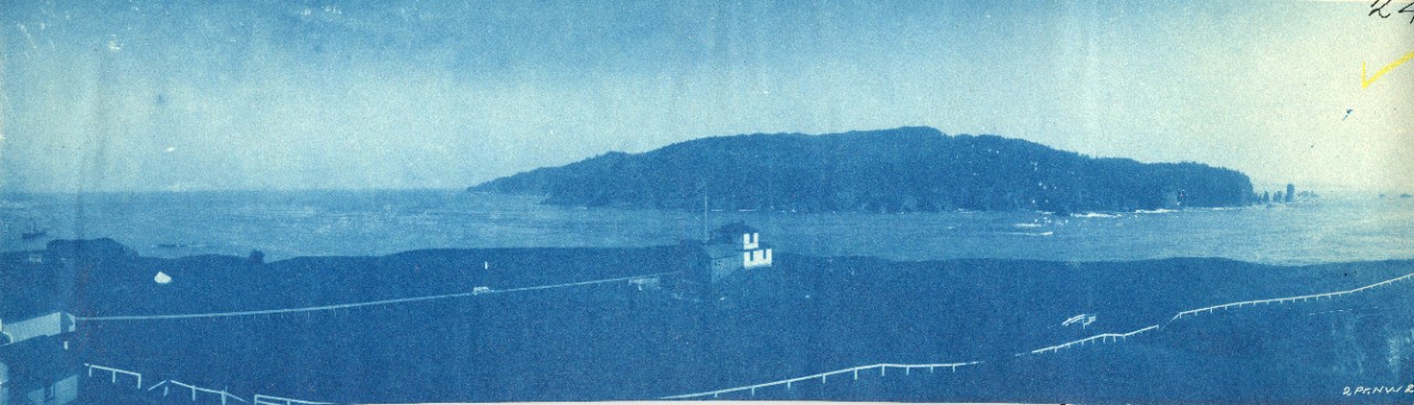 16 cyanotype prints of the landscape and buildings of Tatoosh Island Naval Radio Station, Washington state, circa 1907-1909. Many of these images are panoramas. Several images have been damaged by the bleed-through of handwritten red ink.