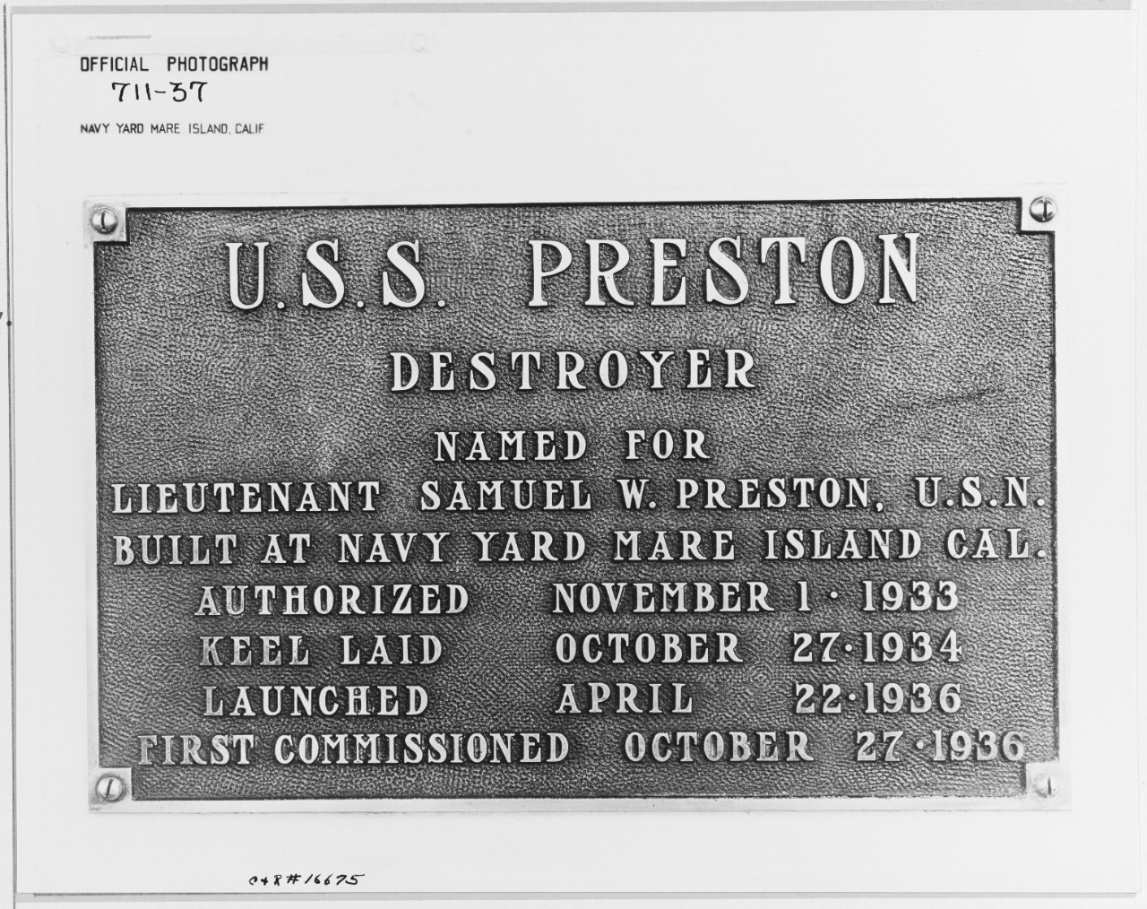 Photo #: 19-N-16675  USS Preston (DD-379)