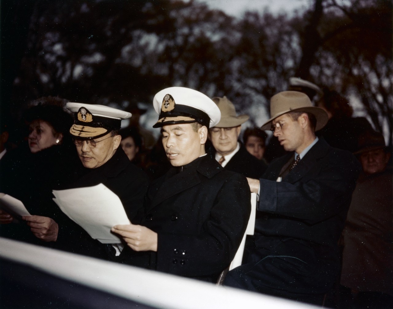 Chinese Naval Officers on the reviewing stand during the Navy Day parade, Constitution Avenue, Washington D.C., 27 October 1944.