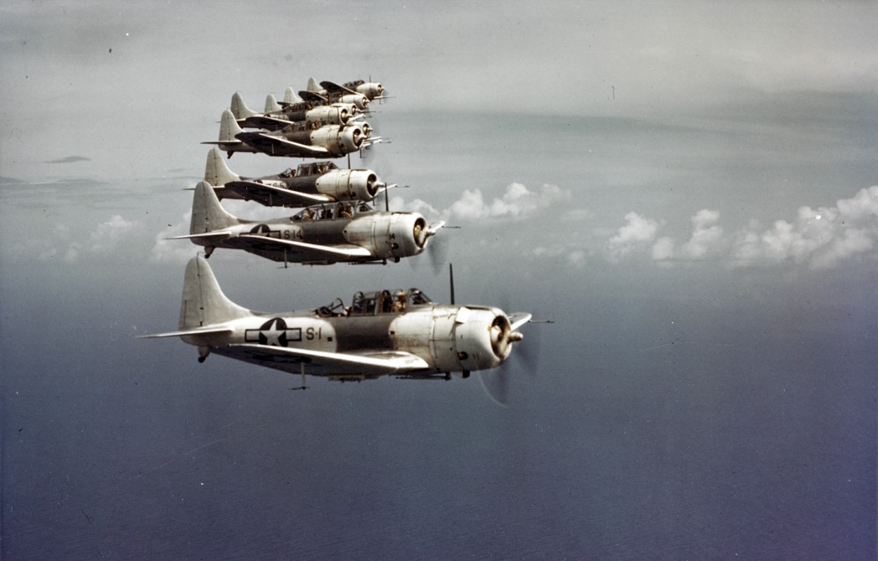 Photo #: 80-G-K-14310 Douglas SBD-5 &quot;Dauntless&quot; scout bombers