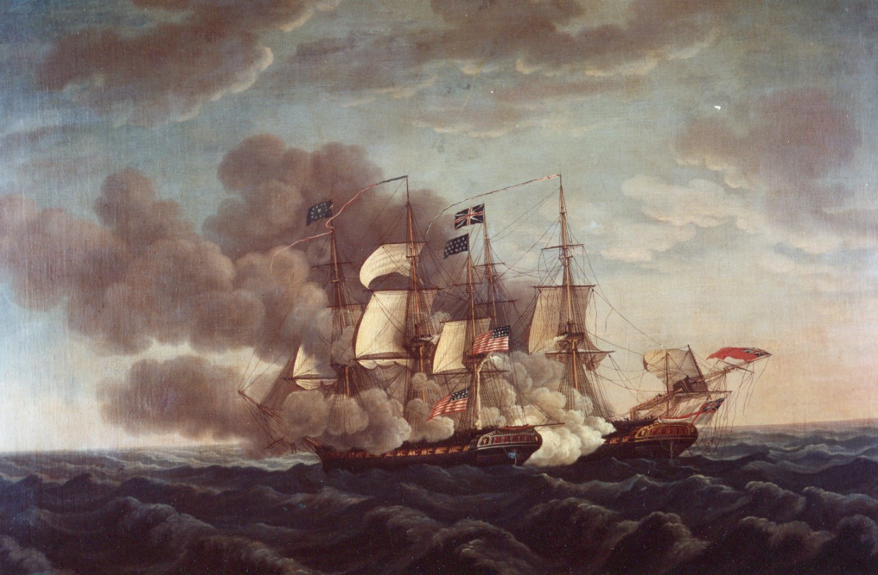 Photo #: K-26254 Action between USS Constitution and HMS Guerriere, 19 August 1812