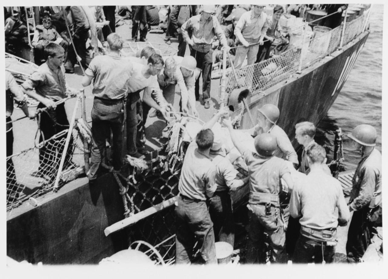 Photo #: 80-G-331077  Casualties from USS Evans (DD-552)