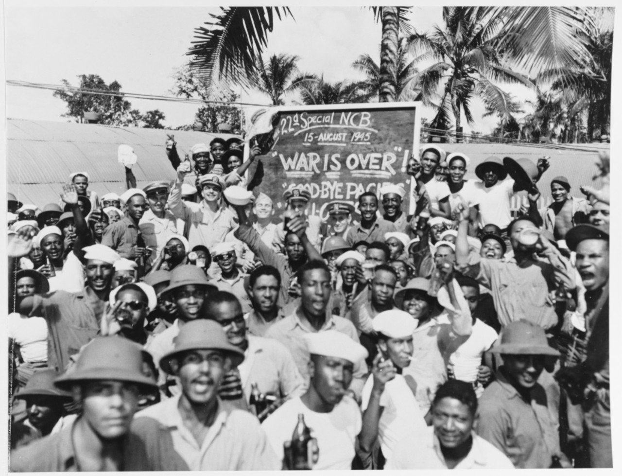 Photo #: 80-G-338470  Peace Celebrations at Naval Amphibious Base, Manus, Admiralty Islands, 15 August 1945