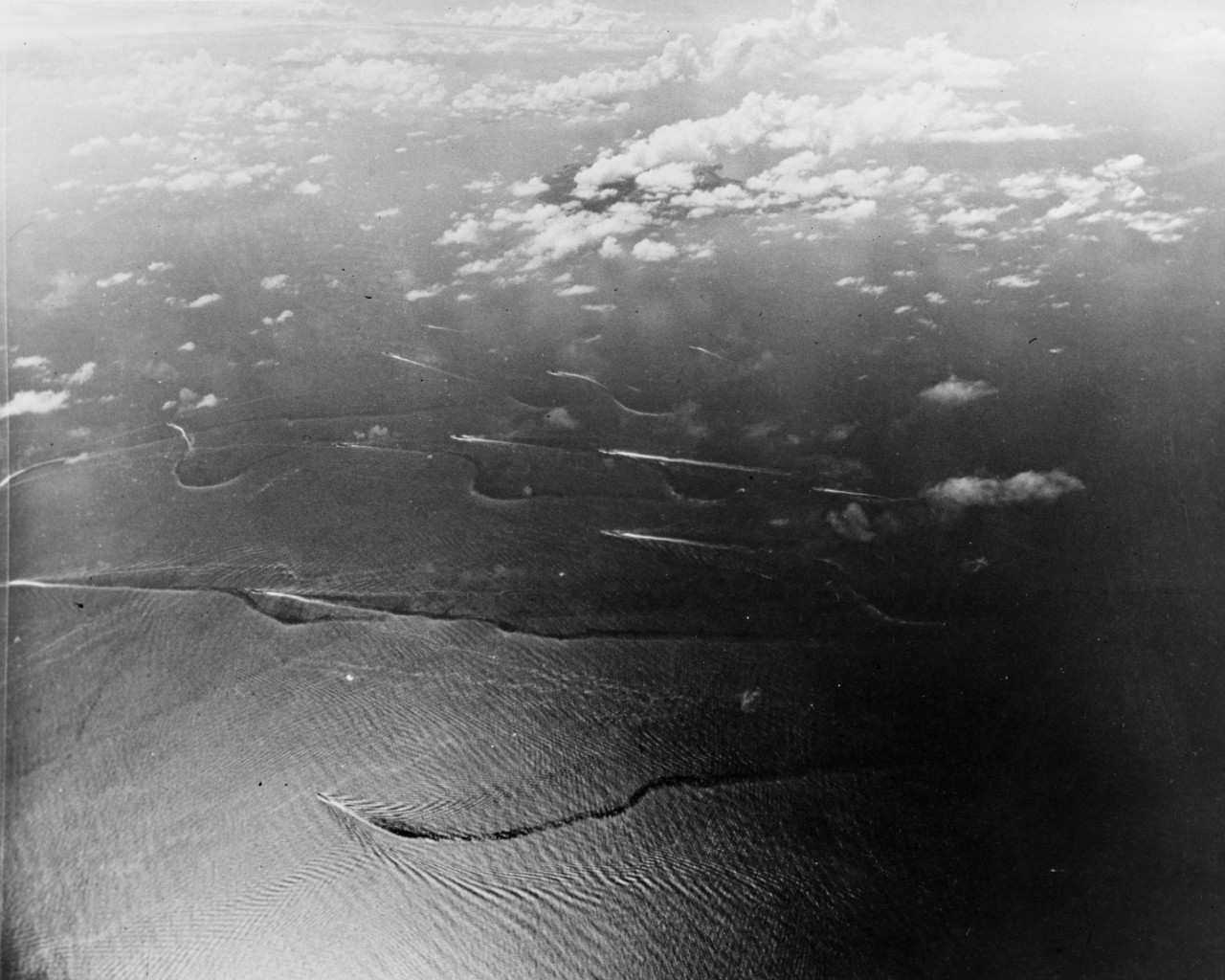 Japanese fleet in the Tablas Strait, during the Battle of Leyte Gulf, 24 October 1944. Taken by a plane from a USS Intrepid (CV-11).