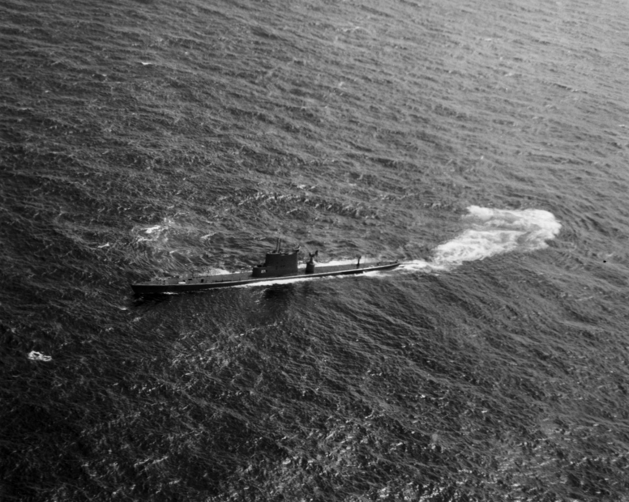 USS Ray (SSR-271) acting as a radar picket submarine for USS Randolph (CV-15) during operation "Italic Sky One" in the Mediterranean