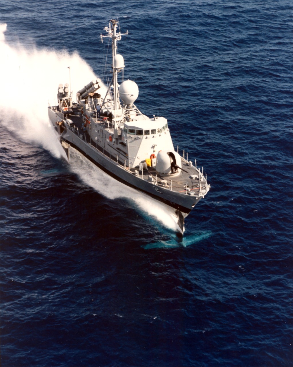 Patrol combatant missile hydrofoil USS Hercules (PHM-2) underway in the Gulf of Mexico, November 1989. Hercules is assigned to PHM Squadron 2, based in Key West, Florida.