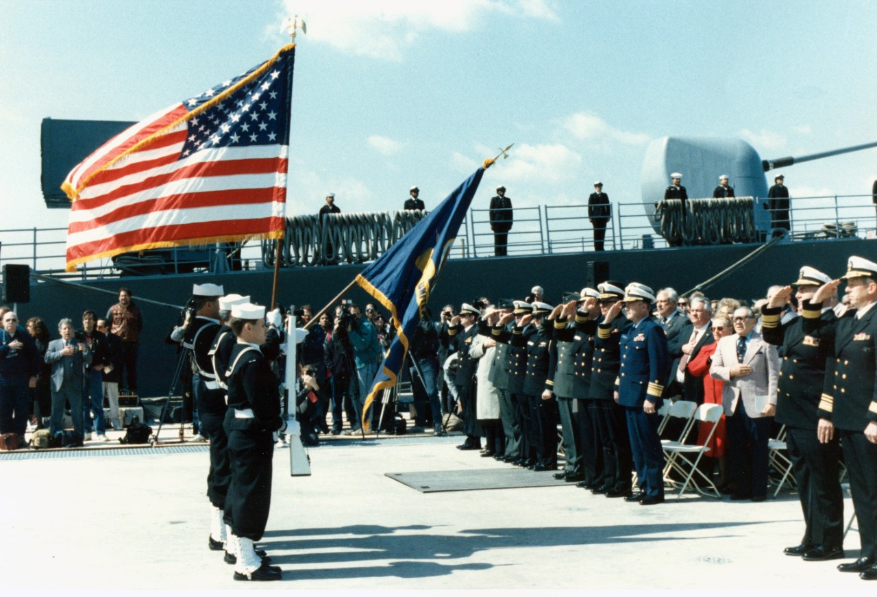 The colors are presented during the dedication ceremony of the newly constructed Pier 1, part of Navy Fleet Week activities in New York City.