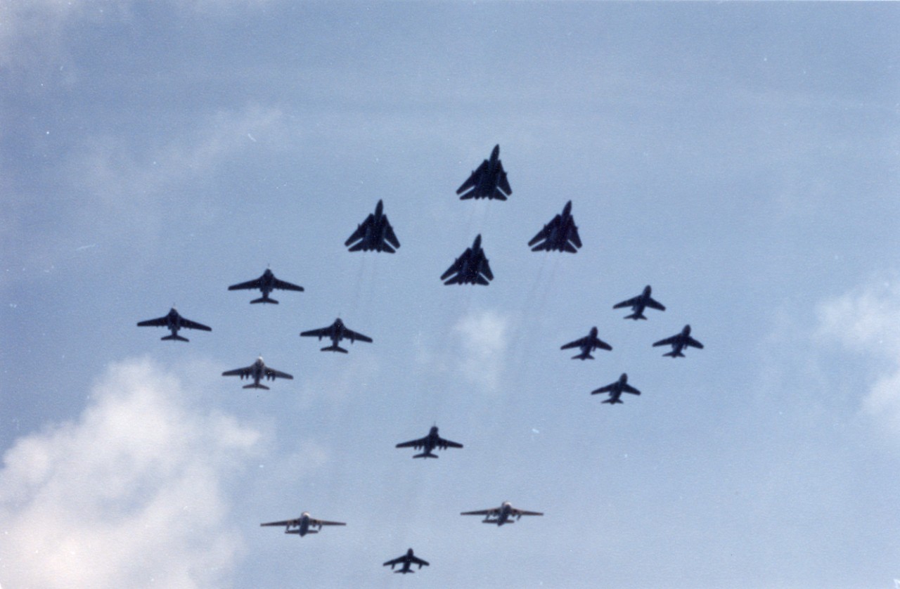 Aircraft assigned to Carrier Air Wing 9 (CVW-9) fly in formation