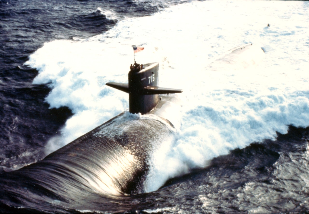 Nuclear powered attack submarine USS Buffalo (SSN-715) underway during sea trials
