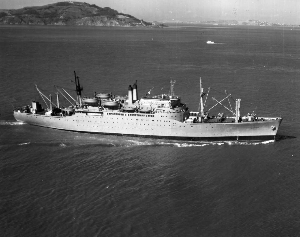 USS Barrett (T-AP-196) underway in San Francisco Bay