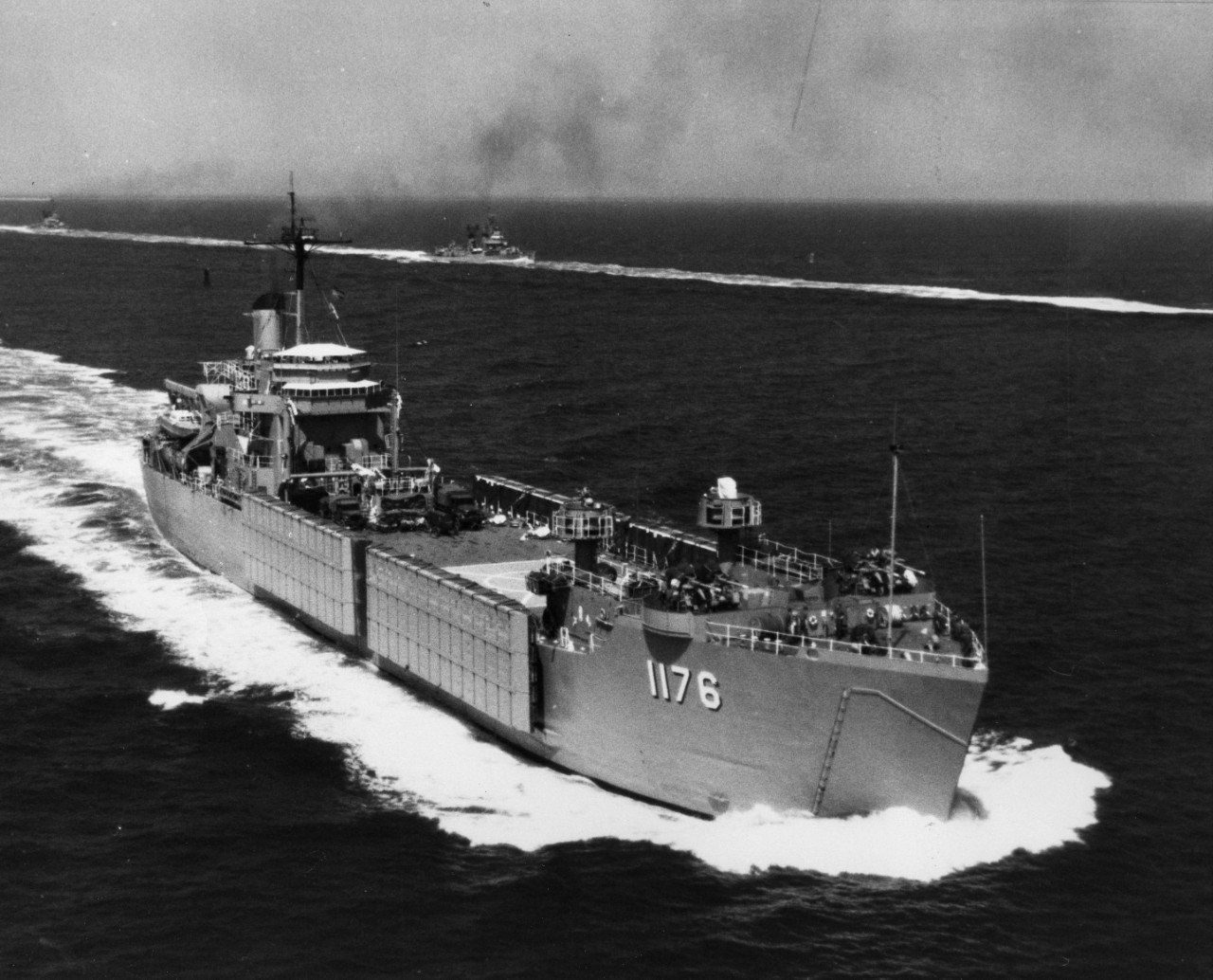USS Graham County (LST-1176) underway off Hampton Roads, Virginia
