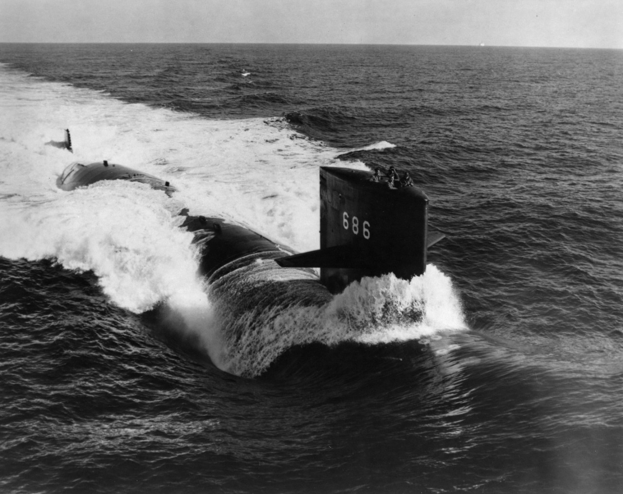 USS L. Mendel Rivers (SSN-686) underway in the Atlantic Ocean during sea trials