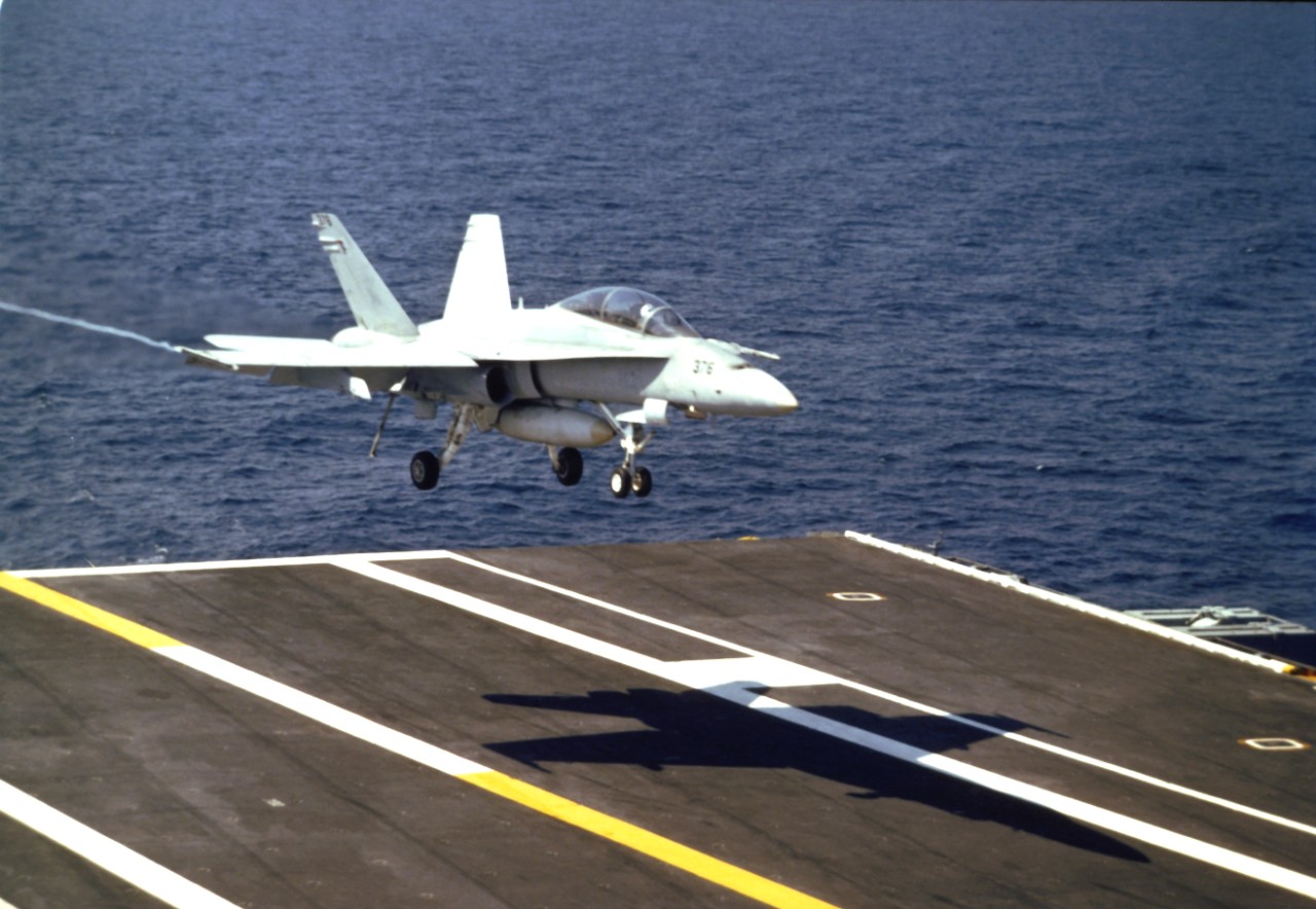 <p>F/A-18B Hornet aircraft from VFA-106 prepares to land aboard USS Dwight D. Eisenhower (CVN-69)</p>

