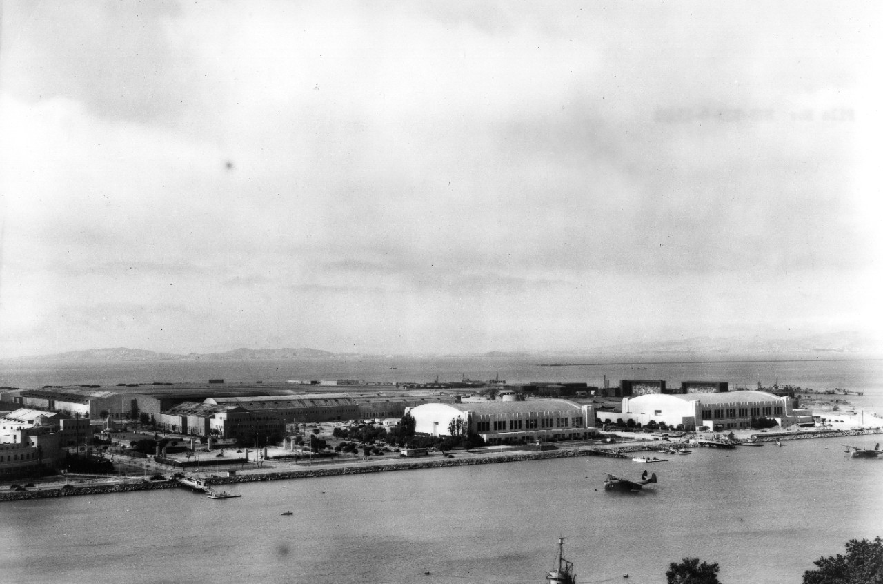 <p>View of Naval Station&nbsp;Treasure Island, California from Yerba Buena Island, circa 1942.</p>
