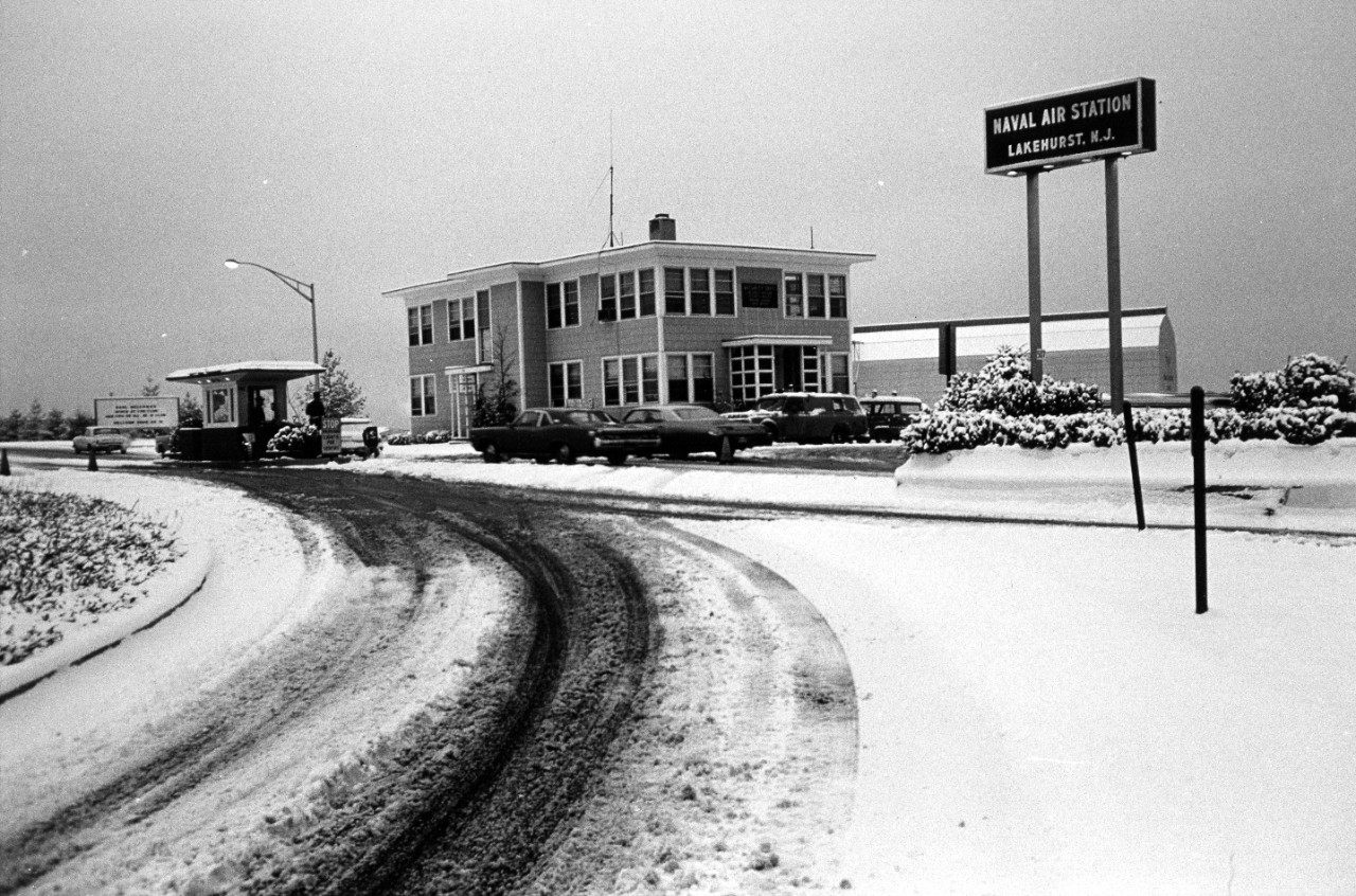 <p>The gate of Naval Air Station Lakehurst, New Jersey, circa 1972.</p>
