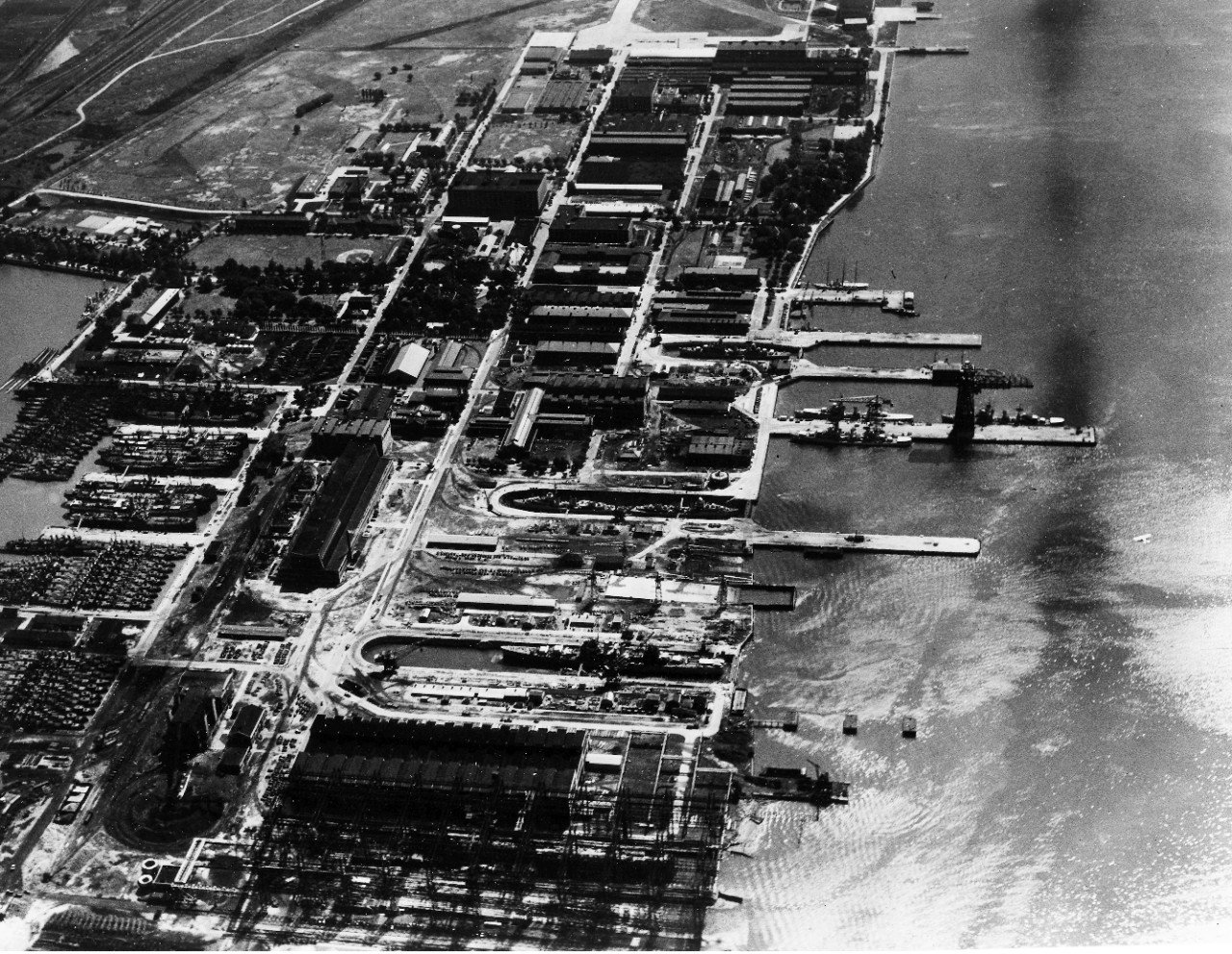<p>Aerial view of League Island, Philadelphia, PA - part of the Philadelphia Naval Shipyard. October 1939.</p>
