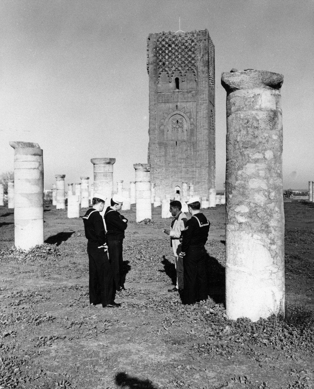 The Hassen Tower (an unfinished church) in Rabat, Morocco is a "must see" tourist attraction, as these VR-22 sailors were told by their guide.