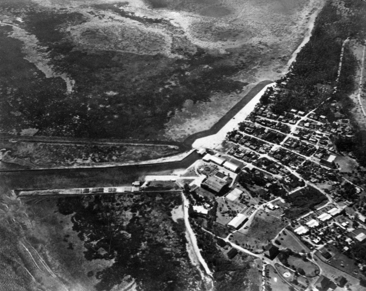 Aerial of Sumay, Guam from the west. Taken from an altitude of 2500'. June 3, 1940. 