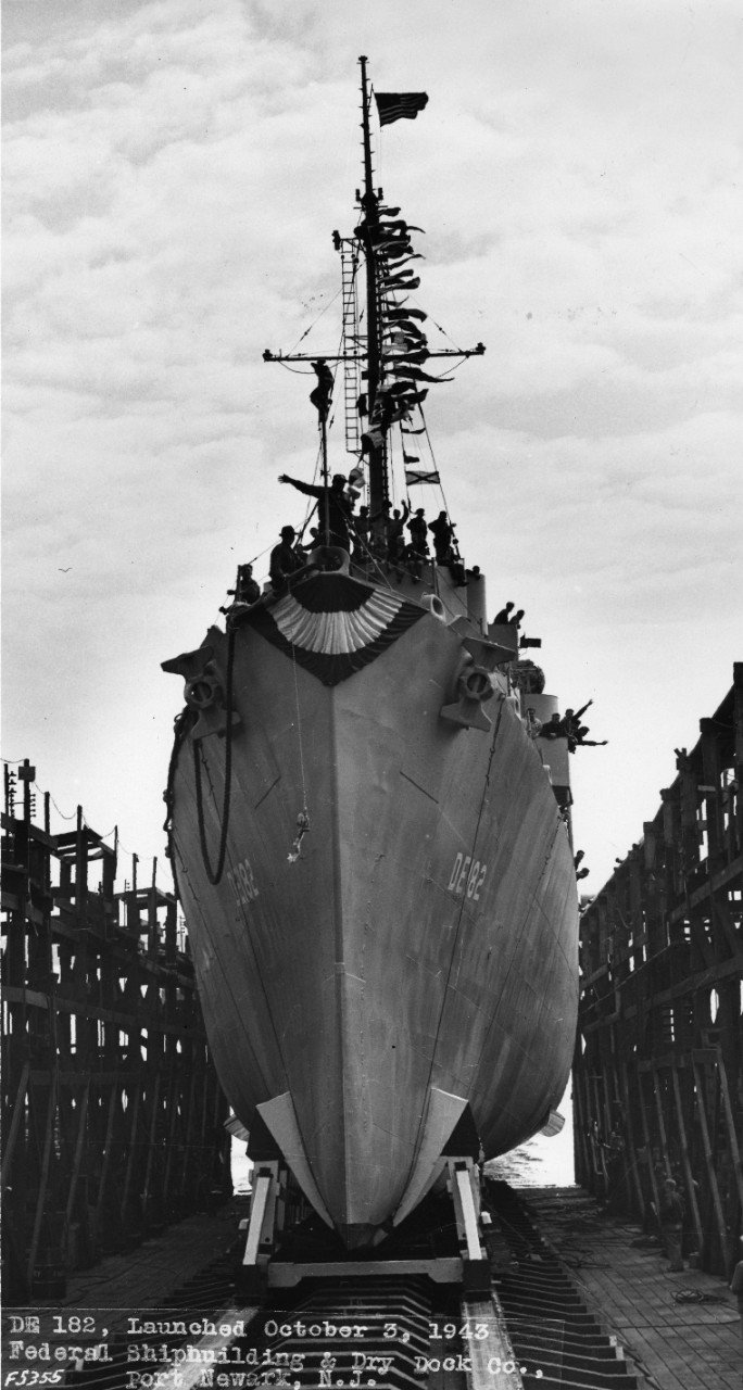 Launching of USS Gustafson (DE-182) at Federal Shipbuilding and Drydock Company, Port Newark, New Jersey