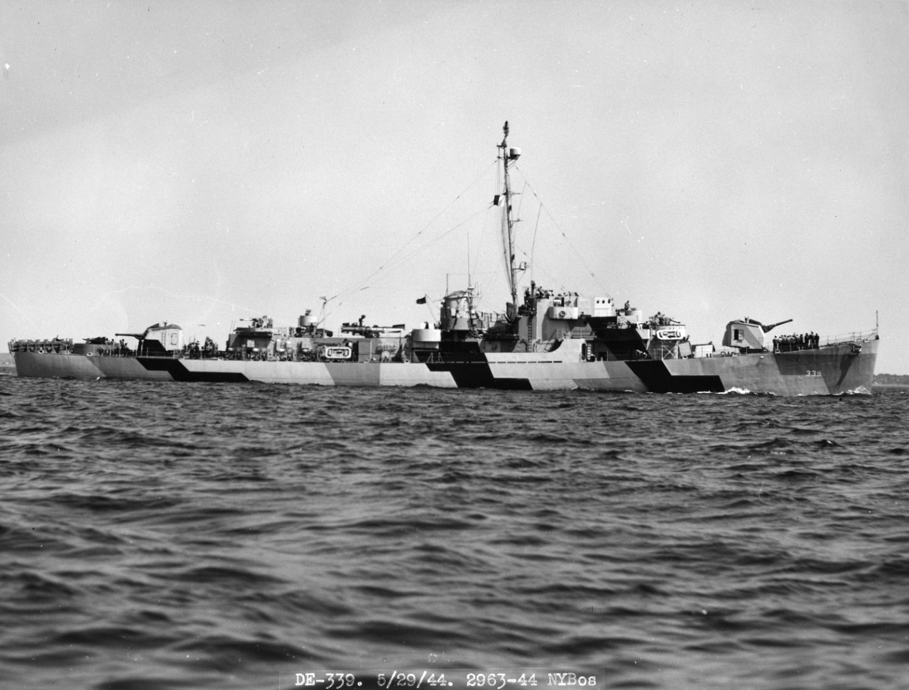 USS John C. Butler (DE-339) underway, possibly off Boston Navy Yard