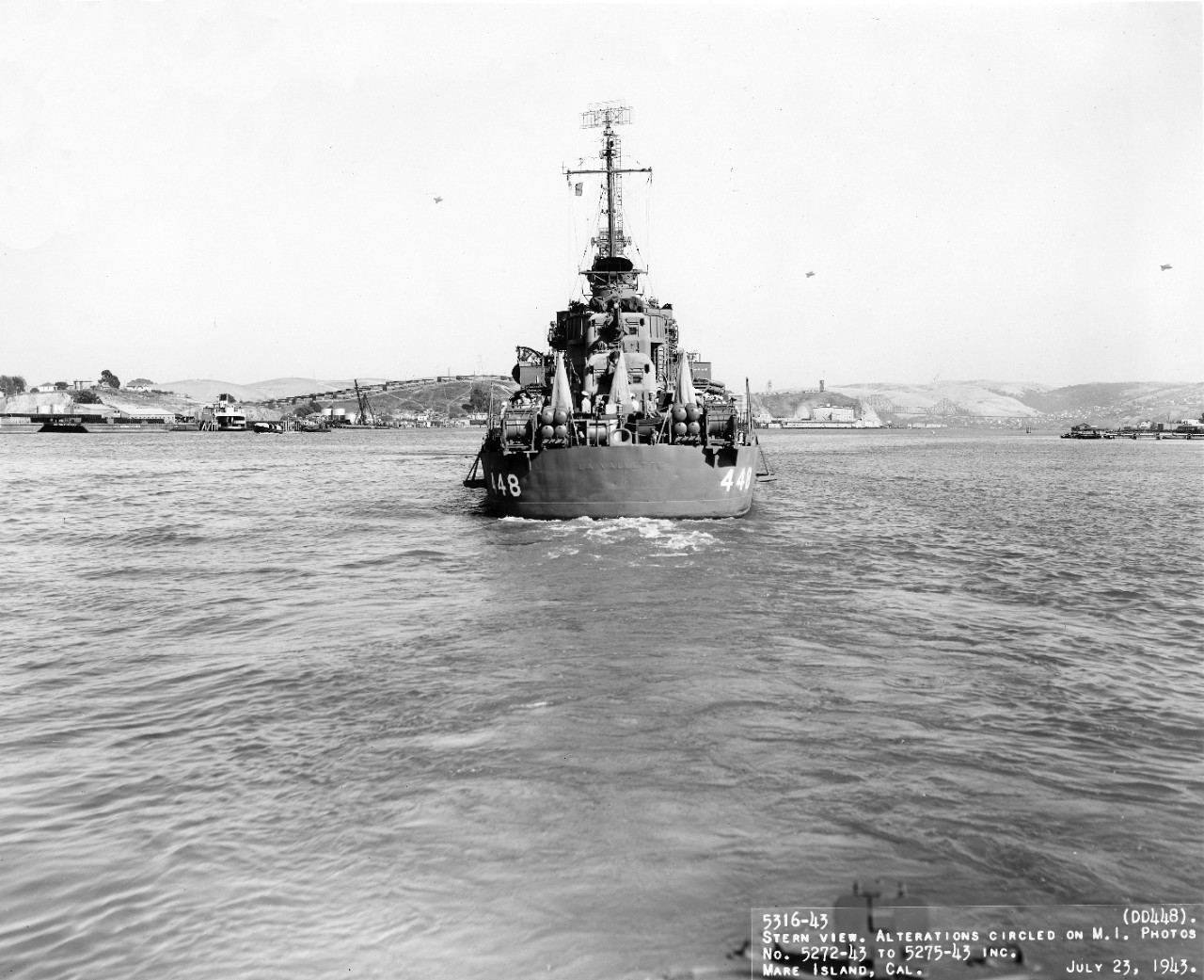 USS LaVallette (DD-448) - stern view, Mare Island, CA. July 23, 1943. 