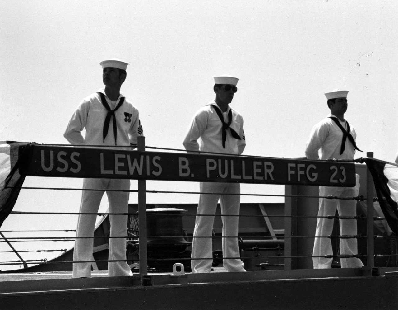 Manning the rails aboard USS Lewis B. Puller (FFG-23).